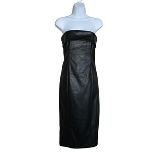 Forever 21 Black Faux Leather Strapless Midi Dress Size S